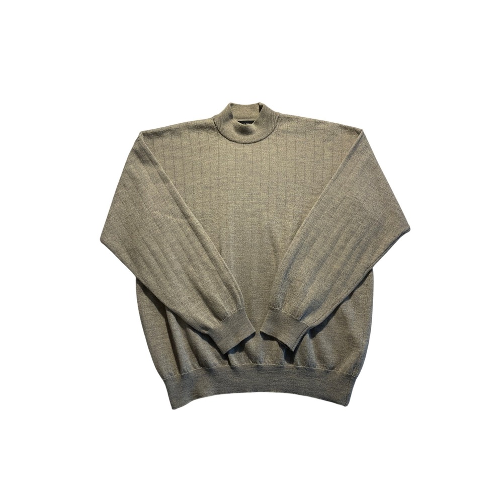 Taupe Beige Pure Wool Mock Neck Ribbed Sweater Size L Ponte Vecchio Italy